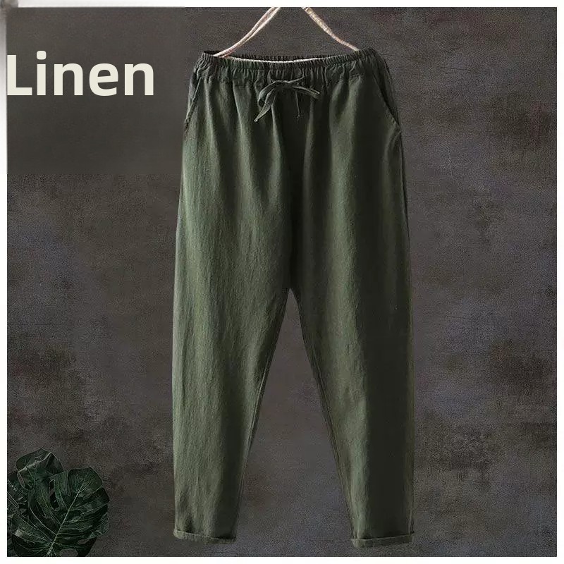 Linen Fabric Natural - Calças Masculinas Casuais de Linho Puro
