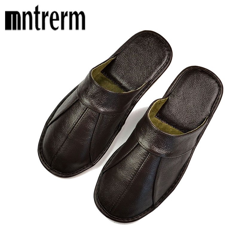 Embroidery Handicraft - Mntrerm pantufas masculinas de couro legítimo,