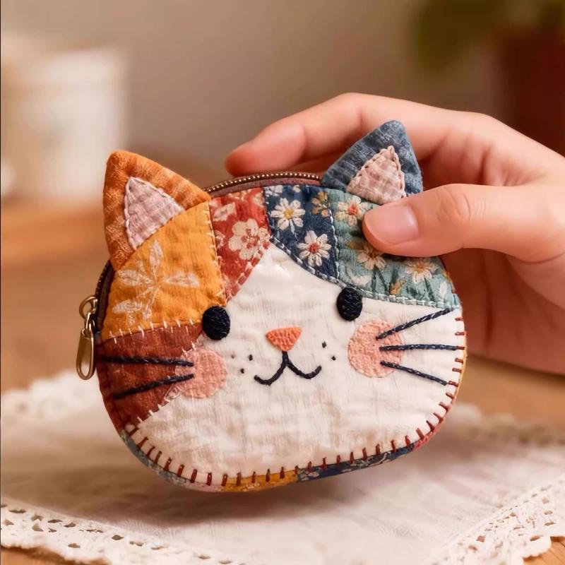 Embroidery Wallet - Bolsa de Moedas de Gato em