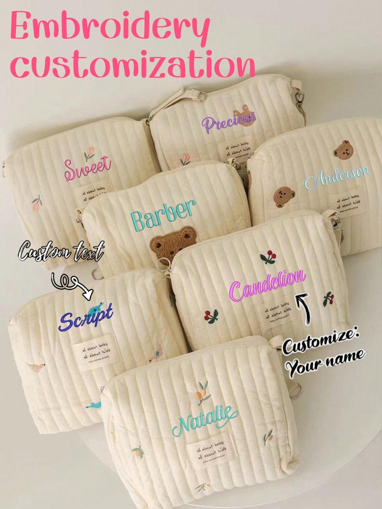 Embroidery Quilting - Bolsa de fraldas para bebê com