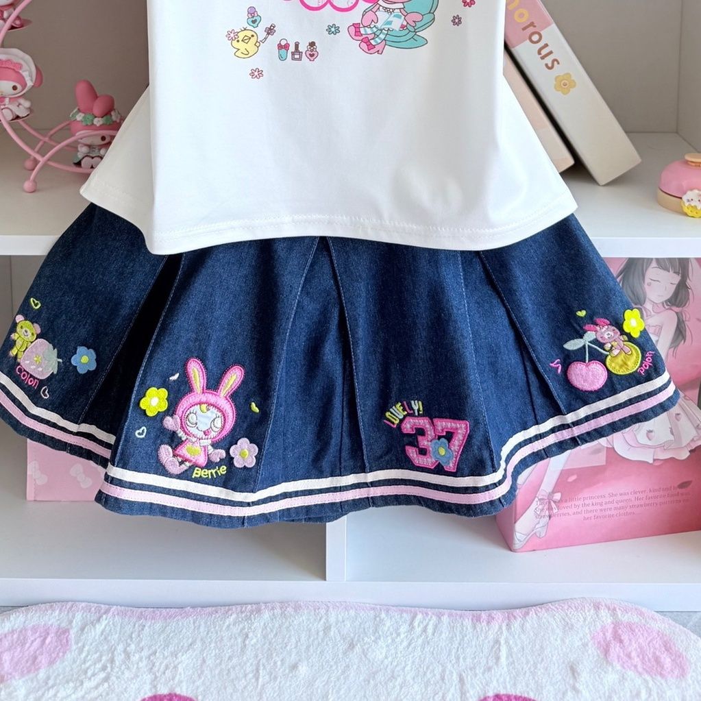 Japonês doce saia define verão - Embroidery Tshirt avaliação e preço