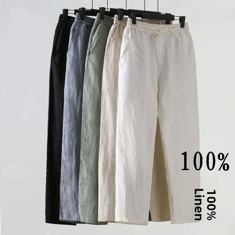 Calças Casuais Masculinas de L - Linen Fabric Natural avaliação e preço