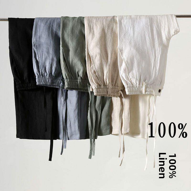 Calças Casuais Masculinas de L - Linen Fabric Natural avaliação e preço