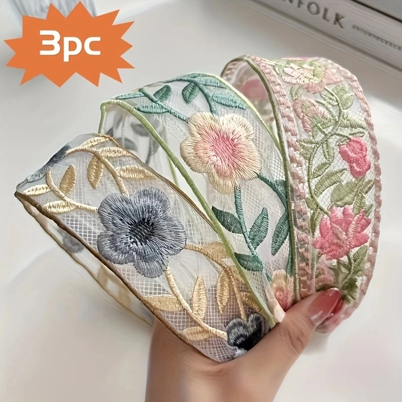 1/3 pçs elegante chiffon borda - Embroidery Zone avaliação e preço