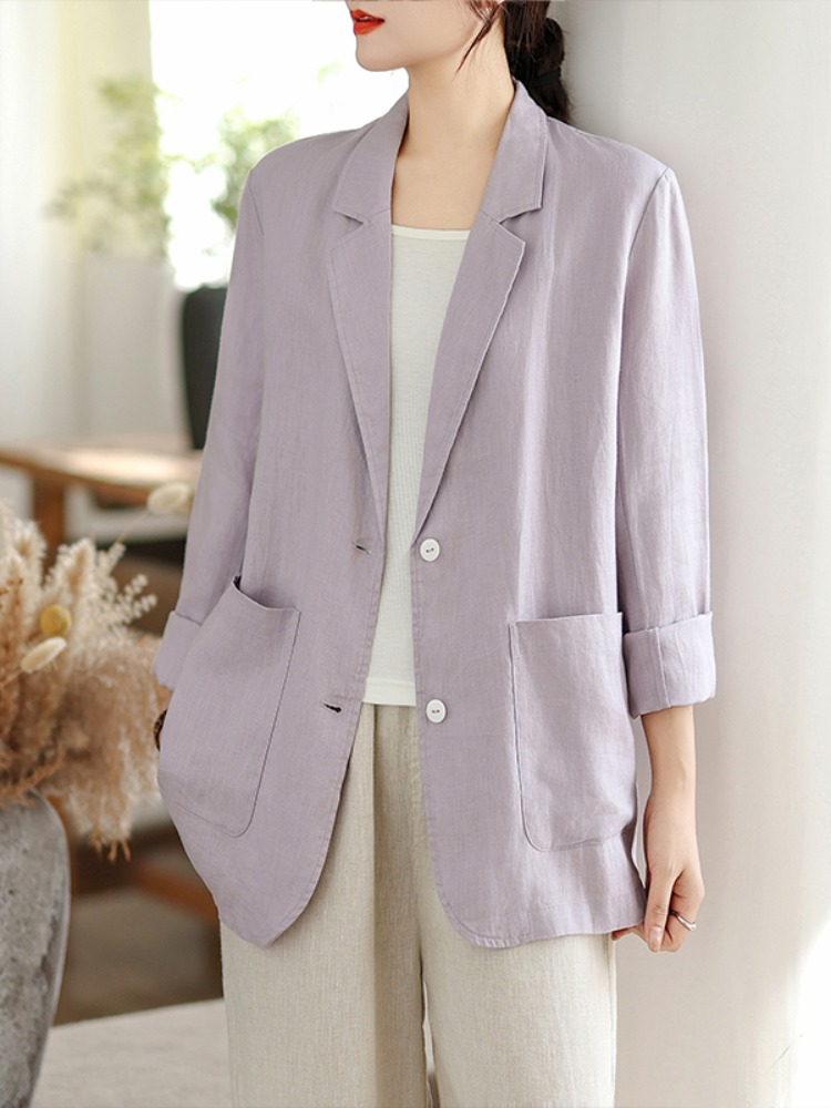 Jaqueta Casual de Algodão e Li - Linen Fabric Natural avaliação e preço