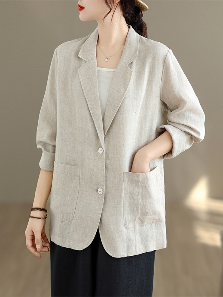 Jaqueta Casual de Algodão e Li - Linen Fabric Natural avaliação e preço